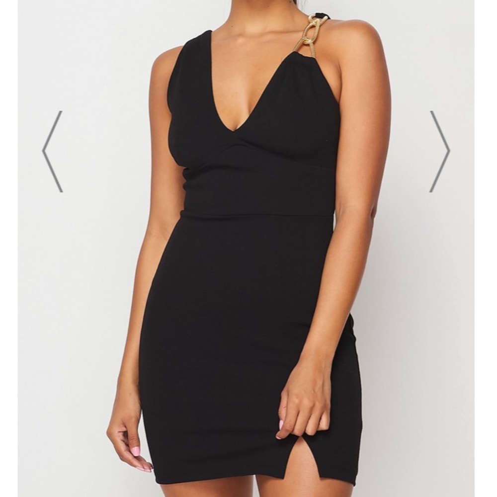 Teeze Me Black Dress with Gold Accent